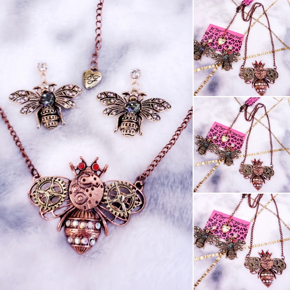 Gold copper Crystal bee jewelry set